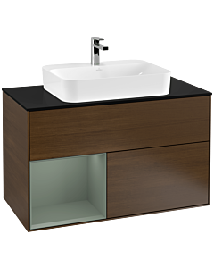 Villeroy und Boch Finion Villeroy und Boch Finion G362GMGN 100cm, cover plate black matt, Emotion, shelf on the left Olive Matt Lacquer , Olive Matt Lacquer veneer