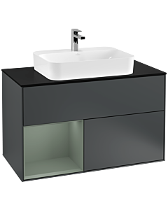 Villeroy und Boch Finion Villeroy und Boch G362GMHG 100cm, plaque de finition noir mat, Emotion, étagère gauche Olive Matt Lacquer , Midnight Blue Matt Lacquer