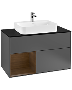 Villeroy und Boch Finion Villeroy und Boch G362GNGK 100cm, plaque de finition noir mat, Emotion, étagère gauche placage noyer, Anthracite mat