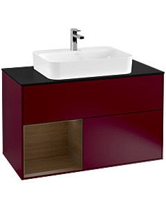 Villeroy und Boch Finion Waschtischunterschrank G362GNHB 100cm, Abdeckplatte black matt, Emotion, Regal links Walnut veneer, Peony Matt