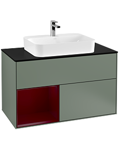 Villeroy und Boch Finion Villeroy und Boch G362HBGM 100cm, plaque de finition noir mat, émotion, étagère à gauche Peony , Olive Matt Lacquer