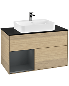 Villeroy und Boch Finion Villeroy und Boch G362HGPC 100cm, plaque de finition noir mat, Emotion, étagère à gauche Midnight Blue Matt Lacquer , Oak Veneer