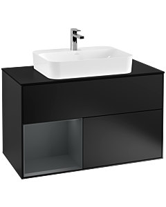Villeroy und Boch Finion Waschtischunterschrank G362HGPD 100cm, Abdeckplatte black matt, Emotion, Regal links Midnight Blue Matt Lacquer, Black matt lacquer