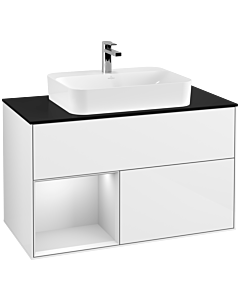Villeroy und Boch Finion Villeroy und Boch Finion G362MTGF 100cm, cover plate black matt, Emotion, shelf left white matt lacquer, glossy white lacquer