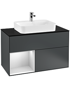 Villeroy und Boch Finion Villeroy und Boch G362MTHG 100cm, plaque de finition noir mat, Emotion, étagère gauche laqué blanc mat, Midnight Blue Matt Lacquer