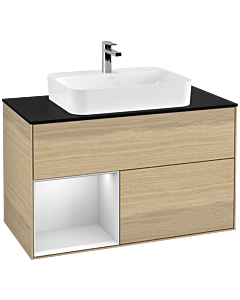 Villeroy und Boch Finion Villeroy und Boch Finion G362MTPC 100cm, cover plate black matt, Emotion, shelf left white matt lacquer, Oak Veneer