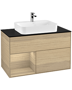 Villeroy und Boch Finion Villeroy und Boch G362PCPC 100cm, plaque de finition noir mat, Emotion, étagère à gauche Oak Veneer , Oak Veneer