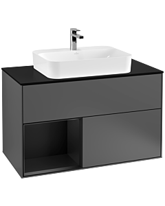 Villeroy und Boch Finion Villeroy und Boch G362PDGK 100cm, plaque de finition noir mat, Emotion, étagère gauche laqué noir mat, anthracite mat