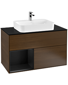 Villeroy und Boch Finion Villeroy und Boch Finion G362PDGN 100cm, cover plate black matt, Emotion, shelf left black matt lacquer, walnut veneer