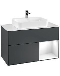 Villeroy und Boch Finion Waschtischunterschrank G371GFHG 100cm, Abdeckplatte white matt, Emotion, Regal rechts Glossy white lacquer, Midnight Blue Matt Lacquer