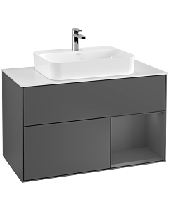 Villeroy und Boch Finion Villeroy und Boch G371GKGK 100cm, plaque de recouvrement blanc mat, Emotion, étagère à droite Anthracite mat, Anthracite mat