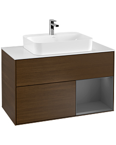 Villeroy und Boch Finion Villeroy und Boch G371GKGN 100cm, plaque de recouvrement blanc mat, Emotion, étagère droite Anthracite mat, placage noyer