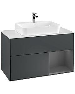 Villeroy und Boch Finion Villeroy und Boch Finion G371GKHG 100cm, cover plate white matt, Emotion, shelf on the right anthracite matt, midnight Blue Matt Lacquer