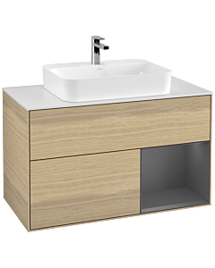 Villeroy und Boch Finion Waschtischunterschrank G371GKPC 100cm, Abdeckplatte white matt, Emotion, Regal rechts Anthracite matt, Oak Veneer