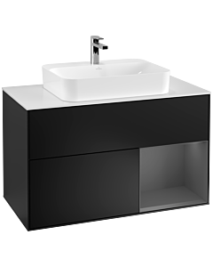 Villeroy und Boch Finion Waschtischunterschrank G371GKPD 100cm, Abdeckplatte white matt, Emotion, Regal rechts Anthracite matt, Black matt lacquer