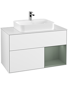 Villeroy und Boch Finion Villeroy und Boch G371GMGF 100cm, couvercle blanc mat, émotion, étagère à droite Olive Matt Lacquer , laqué blanc brillant