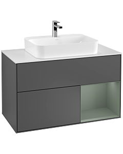 Villeroy und Boch Finion Villeroy und Boch G371GMGK 100cm, plaque de recouvrement blanc mat, émotion, étagère à droite Olive Matt Lacquer , anthracite mat