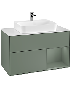 Villeroy und Boch Finion Villeroy und Boch G371GMGM 100cm, plaque de finition blanc mat, émotion, étagère à droite Olive Matt Lacquer , Olive Matt Lacquer