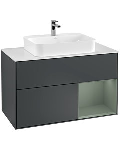 Villeroy und Boch Finion Villeroy und Boch G371GMHG 100cm, plaque de finition blanc mat, Emotion, étagère à droite Olive Matt Lacquer , Midnight Blue Matt Lacquer