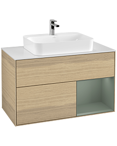 Villeroy und Boch Finion Villeroy und Boch Finion G371GMPC 100cm, cover plate white matt, Emotion, shelf right Olive Matt Lacquer , Oak Veneer