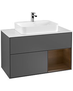 Villeroy und Boch Finion Villeroy und Boch G371GNGK 100cm, plaque de recouvrement blanc mat, émotion, étagère à droite placage noyer, anthracite mat