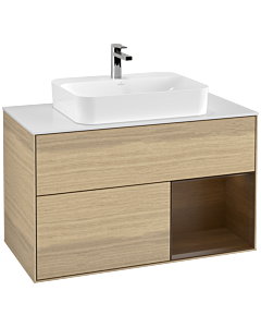 Villeroy und Boch Finion Villeroy und Boch G371GNPC 100cm, plaque de finition blanc mat, émotion, étagère à droite placage noyer, Oak Veneer