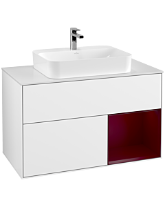 Villeroy und Boch Finion Villeroy und Boch G371HBGF 100cm, plaque de finition blanc mat, émotion, étagère à droite Peony , laqué blanc brillant