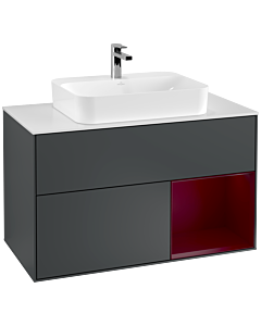 Villeroy und Boch Finion Waschtischunterschrank G371HBHG 100cm, Abdeckplatte white matt, Emotion, Regal rechts Peony, Midnight Blue Matt Lacquer