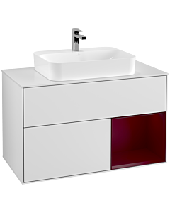 Villeroy und Boch Finion Waschtischunterschrank G371HBMT 100cm, Abdeckplatte white matt, Emotion, Regal rechts Peony, White matt lacquer