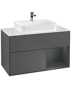 Villeroy und Boch Finion Villeroy und Boch G371HGGK 100cm, plaque de recouvrement blanc mat, émotion, étagère à droite Midnight Blue Matt Lacquer , anthracite mat