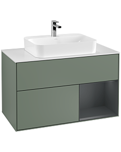 Villeroy und Boch Finion Villeroy und Boch G371HGGM 100cm, plaque de finition blanc mat, émotion, étagère à droite Midnight Blue Matt Lacquer , Olive Matt Lacquer