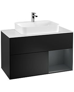Villeroy und Boch Finion Waschtischunterschrank G371HGPD 100cm, Abdeckplatte white matt, Emotion, Regal rechts Midnight Blue Matt Lacquer, Black matt lacquer