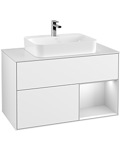 Villeroy und Boch Finion Villeroy und Boch G371MTGF 100cm, plaque de recouvrement blanc mat, Emotion, étagère à droite laqué blanc mat, laqué blanc brillant
