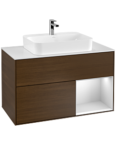 Villeroy und Boch Finion Villeroy und Boch Finion G371MTGN 100cm, cover plate white matt, Emotion, shelf on the right white matt lacquer, walnut veneer