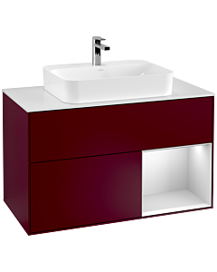 Villeroy und Boch Finion Waschtischunterschrank G371MTHB 100cm, Abdeckplatte white matt, Emotion, Regal rechts White matt lacquer, Peony Matt