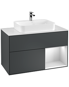 Villeroy und Boch Finion Villeroy und Boch Finion G371MTHG 100cm, cover plate white matt, Emotion, shelf on the right white matt lacquer, midnight Blue Matt Lacquer