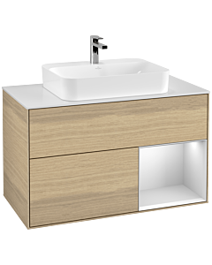 Villeroy und Boch Finion Villeroy und Boch G371MTPC 100cm, plaque de recouvrement blanc mat, Emotion, étagère à droite laqué blanc mat, Oak Veneer