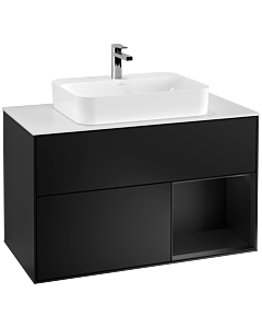 Villeroy und Boch Finion Waschtischunterschrank G371PDPD 100cm, Abdeckplatte white matt, Emotion, Regal rechts Black matt lacquer, Black matt lacquer
