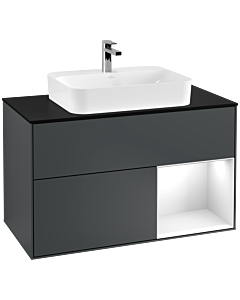 Villeroy und Boch Finion Villeroy und Boch Finion G372GFHG 100cm, cover plate black matt, Emotion, shelf on the right Glossy white lacquer, Midnight Blue Matt Lacquer