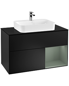 Villeroy und Boch Finion Villeroy und Boch G372GMPD 100cm, plaque de finition noir mat, Emotion, étagère à droite Olive Matt Lacquer , laqué noir mat