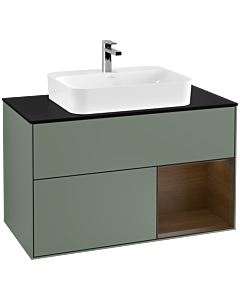 Villeroy und Boch Finion Villeroy und Boch Finion G372GNGM 100cm, cover plate black matt, Emotion, shelf on the right Olive Matt Lacquer veneer, Olive Matt Lacquer