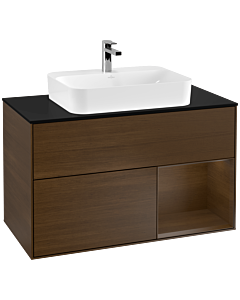Villeroy und Boch Finion Villeroy und Boch Finion G372GNGN 100cm, cover plate black matt, Emotion, shelf on the right Walnut veneer, Walnut veneer