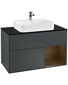Villeroy und Boch Finion Villeroy und Boch G372GNHG 100cm, plaque de finition noir mat, Emotion, étagère à droite placage noyer, Midnight Blue Matt Lacquer