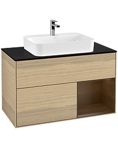 Villeroy und Boch Finion Villeroy und Boch Finion G372GNPC 100cm, cover plate black matt, Emotion, shelf on the right Oak Veneer veneer, Oak Veneer