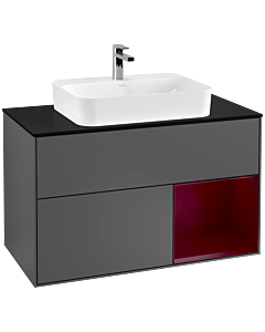Villeroy und Boch Finion Villeroy und Boch G372HBGK 100cm, plaque de finition noir mat, émotion, étagère à droite Peony , anthracite mat