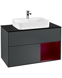 Villeroy und Boch Finion Villeroy und Boch Finion G372HBHG 100cm, cover plate black matt, Emotion, shelf on the right Peony , Midnight Blue Matt Lacquer