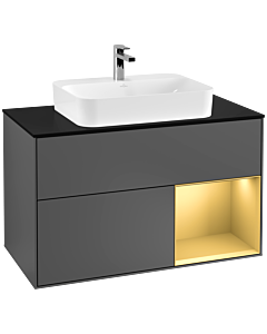 Villeroy und Boch Finion Villeroy und Boch Finion G372HFGK 100cm, cover plate matt black, Emotion, shelf on the right matt gold, matt anthracite