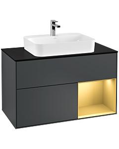 Villeroy und Boch Finion Villeroy und Boch Finion G372HFHG 100cm, cover plate matt black, Emotion, shelf on the right matt gold, midnight Blue Matt Lacquer