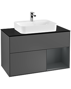 Villeroy und Boch Finion Villeroy und Boch G372HGGK 100cm, plaque de finition noir mat, Emotion, étagère à droite Midnight Blue Matt Lacquer , Anthracite mat