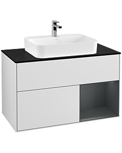 Villeroy und Boch Finion Waschtischunterschrank G372HGMT 100cm, Abdeckplatte black matt, Emotion, Regal rechts Midnight Blue Matt Lacquer, White matt lacquer